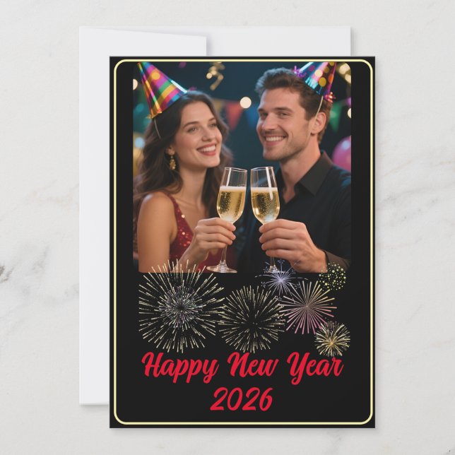 Tarjeta Festiva Customisable Photo Fireworks Happy New Year  (Anverso)