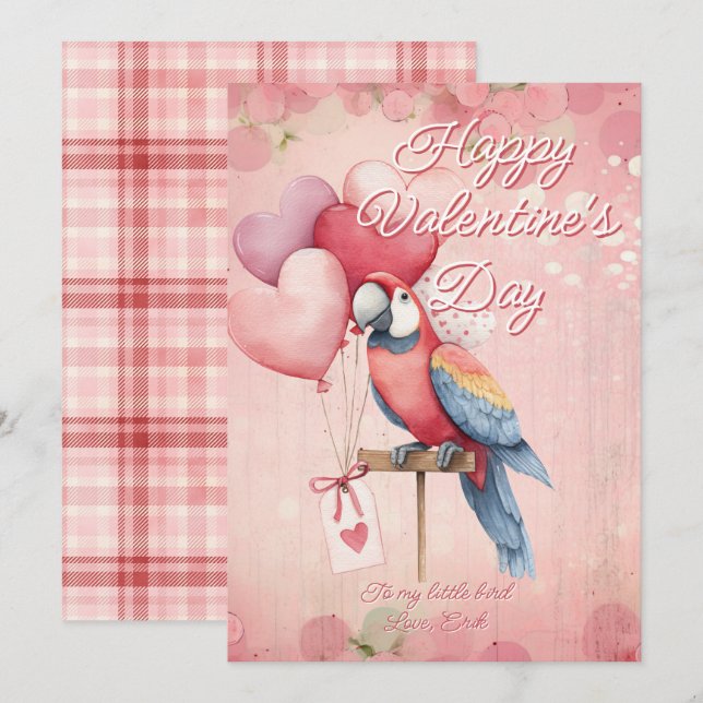 Tarjeta Festiva Customizable Animal Parrot Bird Valentines Day (Anverso / Reverso)