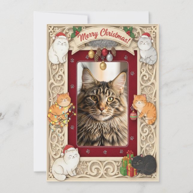 Tarjeta Festiva Customizable Christmas Card for Cat Lovers  (Anverso)