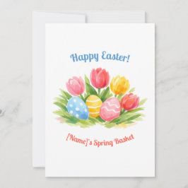 Tarjeta Festiva Customizable Whimsical Easter Tulips & Eggs Design