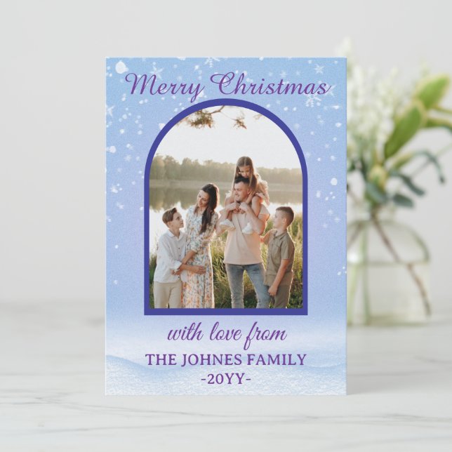 Tarjeta Festiva Customized Purple Merry Christmas Photo  (Anverso de pie)