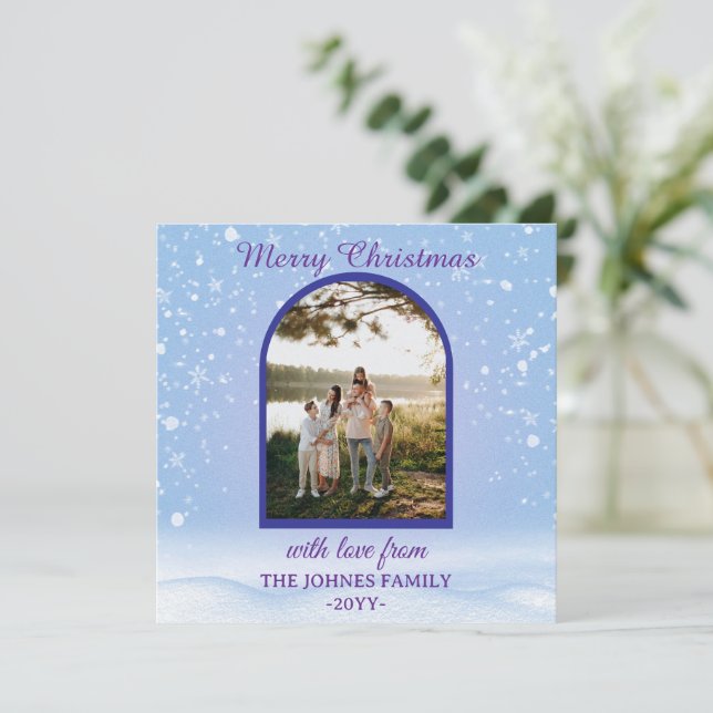 Tarjeta Festiva Customized Purple Merry Christmas Photo  (Anverso de pie)