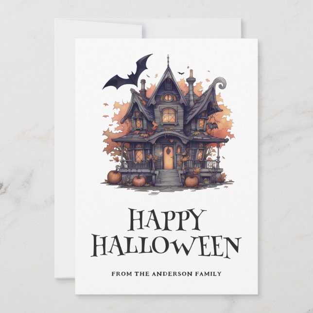 Tarjeta Festiva Cuta acuarela Happy Halloween Card (Anverso)