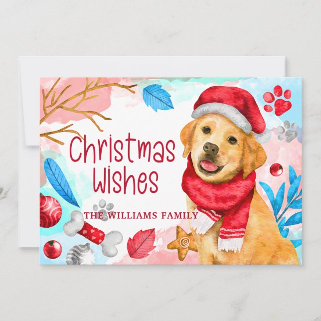 Tarjeta Festiva Cuta acuarela Navidades Dog Holiday Card (Anverso)