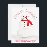 Tarjeta Festiva Cuta acuarela saluda a la temporada de Snowman<br><div class="desc">Esta bonita tarjeta de Navidades presenta un diseño sencillo con un muñeco de nieve de acuarela pintado a mano con la nariz de zanahoria y una bufanda roja. El saludo dice: ¡Saludos de temporada! pero se puede personalizar para lo que quieras. Debajo hay espacio para una nota corta o firma....</div>