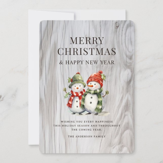 Tarjeta Festiva Cuta acuarela Snowman Holiday Card (Anverso)