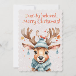 Tarjeta Festiva Cuta acuarela Whimsical Merry Christmas Reindeer