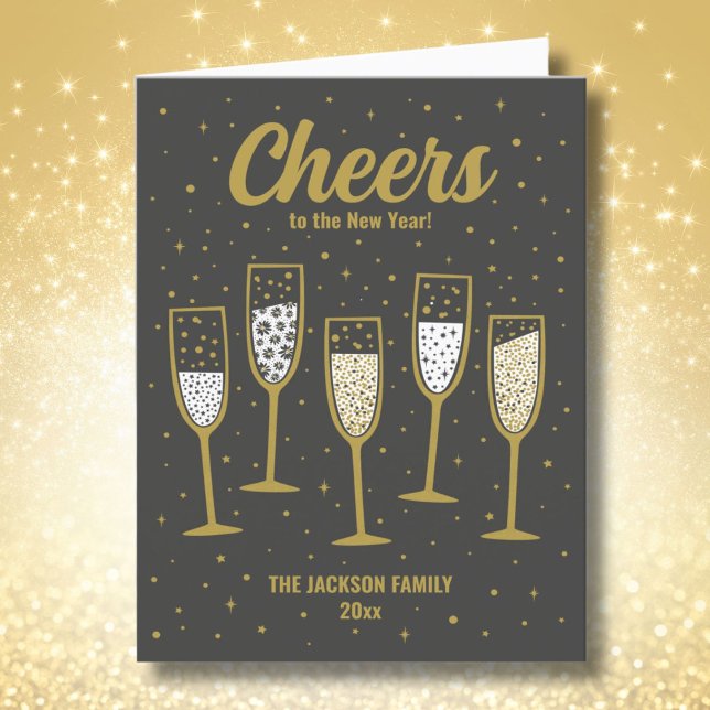 Tarjeta Festiva Cuta Feliz Año Nuevo Champagne blanco negro (Subido por el creador)