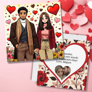 Tarjeta Festiva Cuta pareja mixta en El día de San Valentín