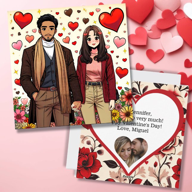 Tarjeta Festiva Cuta pareja mixta en El día de San Valentín (Subido por el creador)