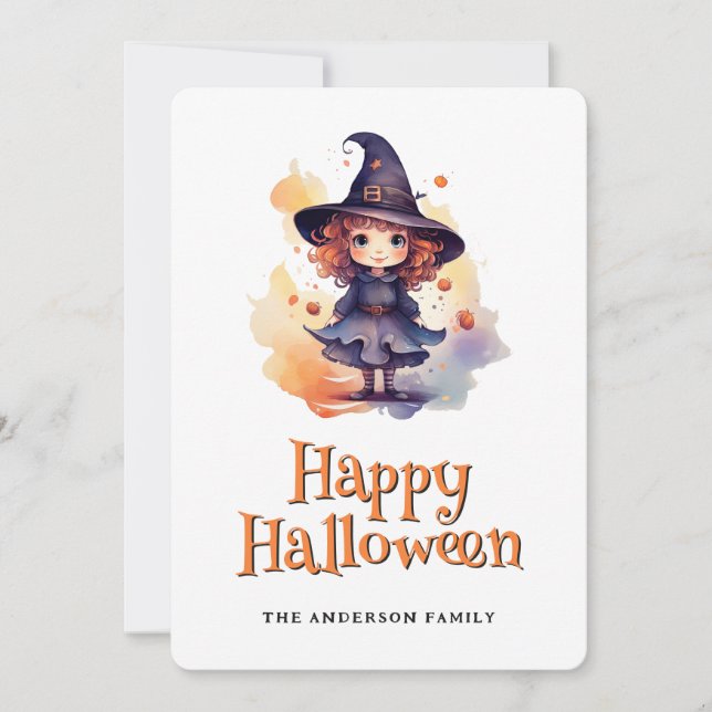 Tarjeta Festiva Cuta Witch Happy Halloween Card (Anverso)