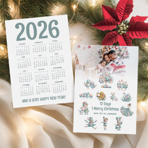 Tarjeta Festiva Cute 2026 Calendario Foto 12 días de Navidades