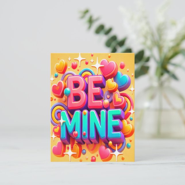 Tarjeta Festiva Cute 3D Be mine Valentines day (Anverso de pie)