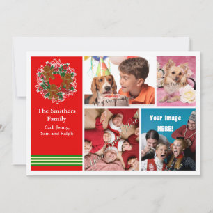 Tarjeta Festiva Cute 4 Photo Family Christmas Card