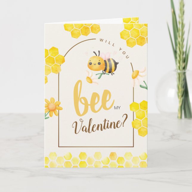 Tarjeta Festiva Cute acuarela Abeja y El día de San Valentín de mi (Anverso)