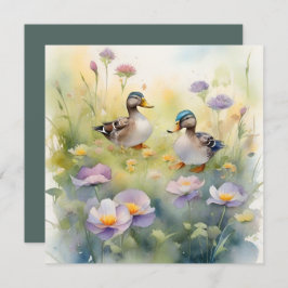 Tarjeta Festiva Cute acuarela Duck N Wildflowers Blank