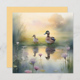 Tarjeta Festiva Cute acuarela Duck Reflection Blank