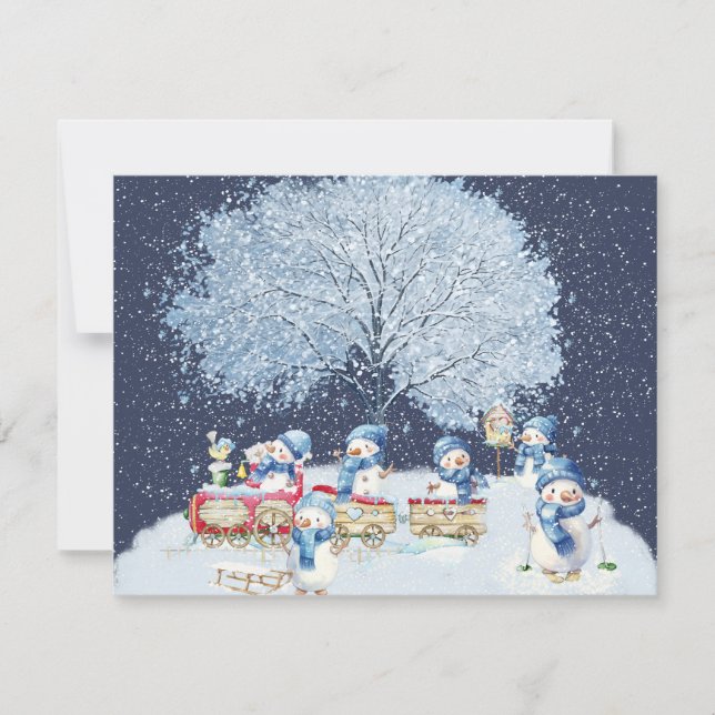 Tarjeta Festiva Cute acuarela Festiva Snowmen (Anverso)