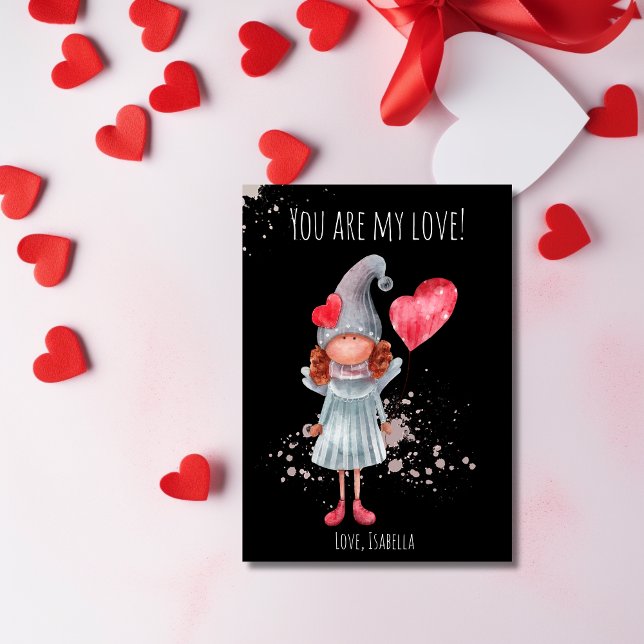 Tarjeta Festiva Cute acuarela Lady Gnome Pun Valentine (Subido por el creador)