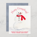 Tarjeta Festiva Cute acuarela Snowman Feliz Todo El Festín<br><div class="desc">Esta bonita tarjeta de Navidades presenta un diseño sencillo con un muñeco de nieve de acuarela pintado a mano con la nariz de zanahoria y una bufanda roja. El saludo dice: ¡Feliz Todo! pero puede ser personalizado a lo que quieras. Debajo hay espacio para una nota corta o firma. Forma...</div>