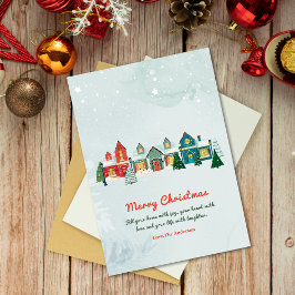 Tarjeta Festiva Cute acuarela Snowy Village Navidades