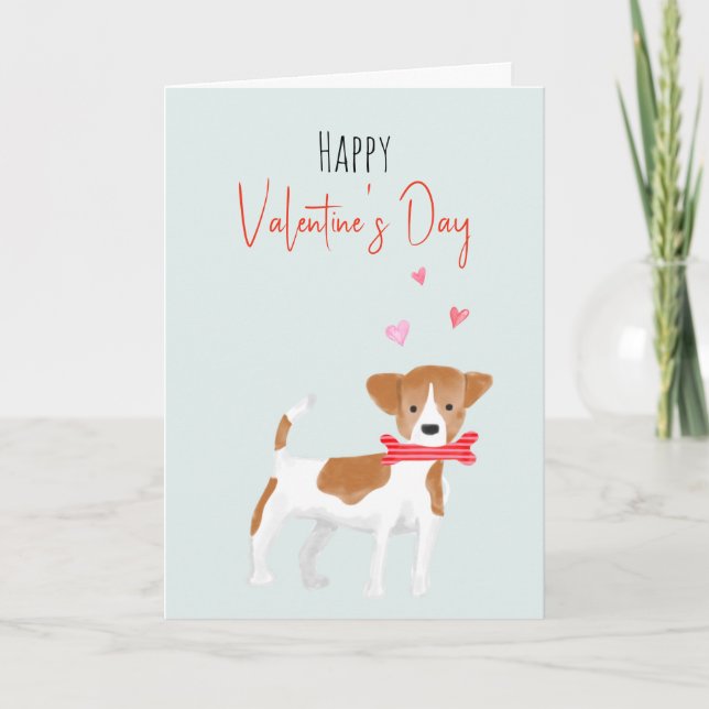 Tarjeta Festiva Cute acuarela Valentine Dog Holiday Card (Anverso)