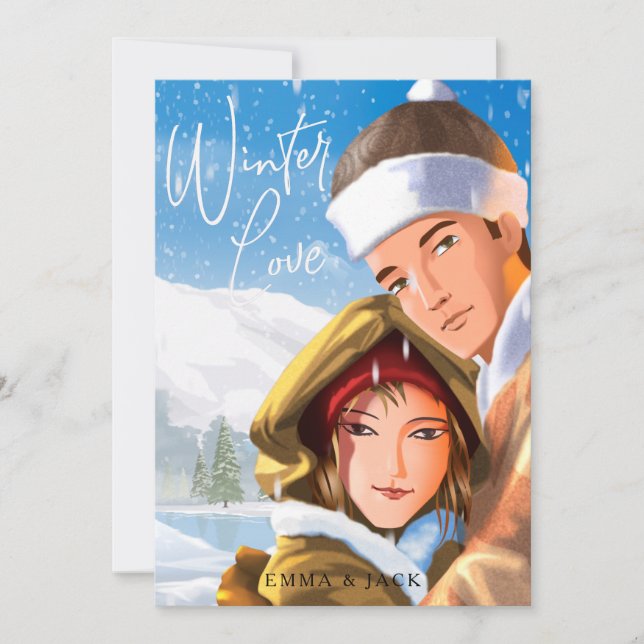 Tarjeta Festiva Cute acuarela Winter Love Holiday Card (Anverso)