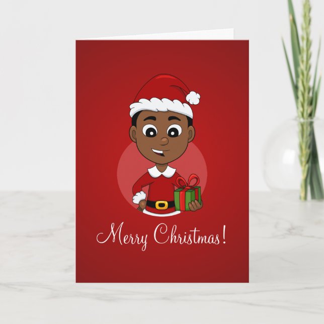 Tarjeta Festiva Cute African American Christmas boy cartoon (Anverso)