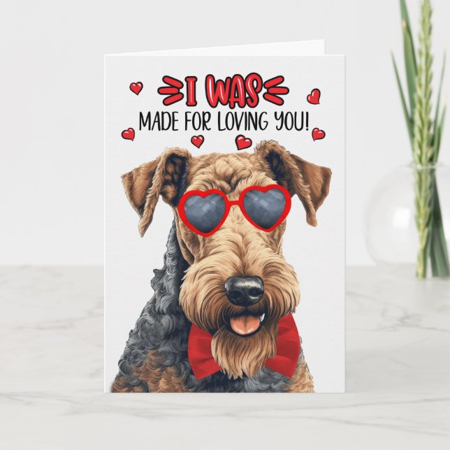 Tarjeta Festiva Cute Airedale Terrier Dog Te Ama Valentine (Anverso)