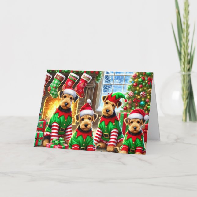 Tarjeta Festiva Cute Airedale Terriers Christmas (Anverso)