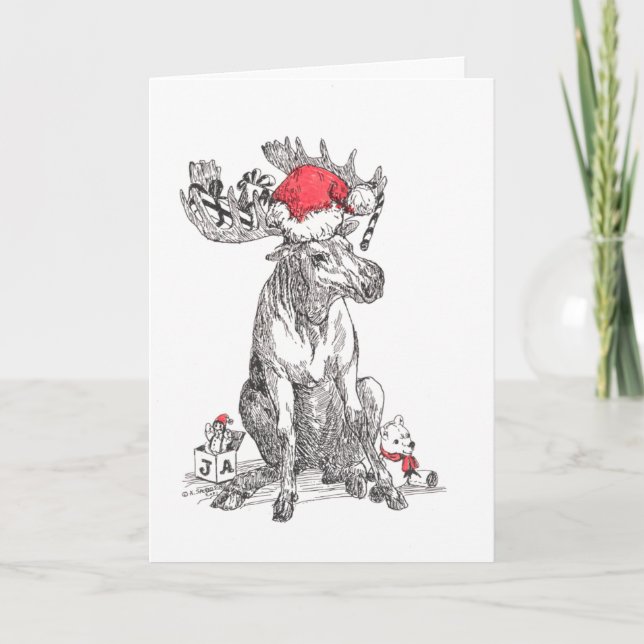 Tarjeta Festiva Cute Alaska Wildlife Bull Moose Navidades Card (Anverso)