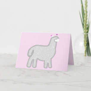 Tarjeta Festiva Cute Alpaca Cariña corazones rosados