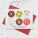 Tarjeta Festiva Cute and Festive Donuts Merry Christmas<br><div class="desc">Send holiday wishes to friends and family with this cute donut theme card. It features festive donuts featuring stars,  holly,  snowflakes,  snow,  Christmas tree and snowman. The texts are fully editable. Personalize by adding greetings,  names and messages.</div>