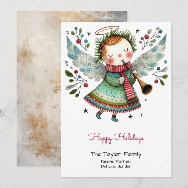 Tarjeta Festiva Cute Angel Ilustracion Happy (Anverso / Reverso)