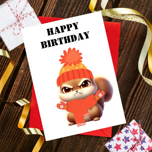 Tarjeta Festiva Cute Angry Squirrel agarrada, divertido cumpleaños