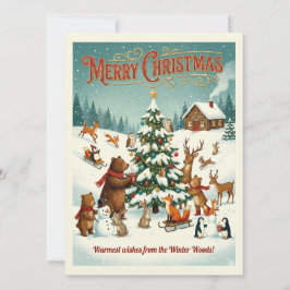 Tarjeta Festiva  Cute Animals Celebrating Christmas in Snow