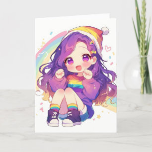 Tarjeta Festiva Cute Anime Chibi Chica Arcoiris