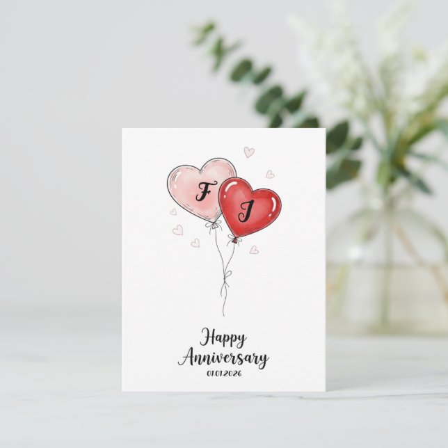 Tarjeta Festiva Cute Anniversary Card Personalized Couple Gift (Anverso de pie)