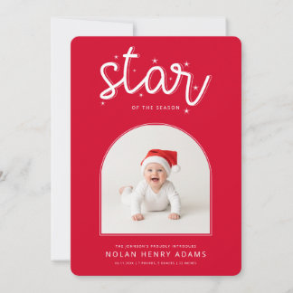 Tarjeta Festiva Cute Baby First Christmas Photo Birth Announcement