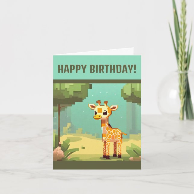Tarjeta Festiva Cute Baby Giraffe Pixel Art (Anverso)