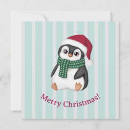 Tarjeta Festiva Cute Baby Penguin Wearing Santa Hat Christmas