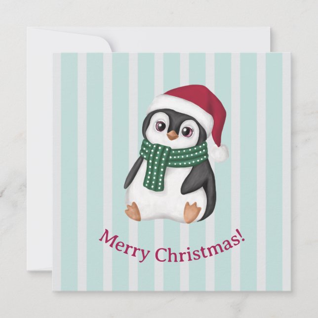 Tarjeta Festiva Cute Baby Penguin Wearing Santa Hat Christmas (Anverso)