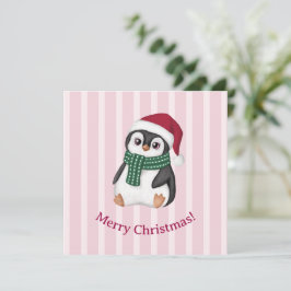 Tarjeta Festiva Cute Baby Penguin Wearing Santa Hat Christmas