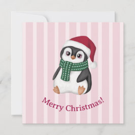 Tarjeta Festiva Cute Baby Penguin Wearing Santa Hat Christmas