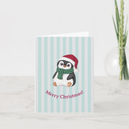 Tarjeta Festiva Cute Baby Penguin Wearing Santa Hat Christmas