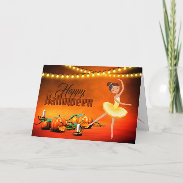 Tarjeta Festiva Cute Ballerina Halloween y Pumpkins Danza (Anverso)