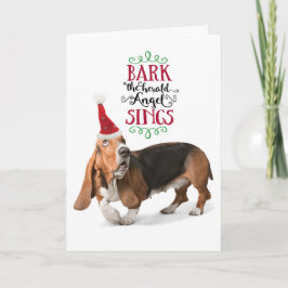 Tarjeta Festiva Cute Basset Hound con sombrero de Santa Fiesta