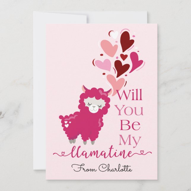 Tarjeta Festiva Cute Be my Valenta Llama (Anverso)