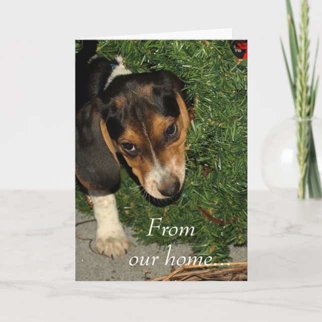 Tarjeta Festiva Cute Beagle Puppy Snoopy - Navidades (Anverso)