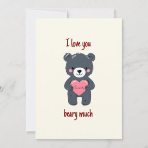 Tarjeta Festiva Cute Bear and Heart with name Valentine´s Card 